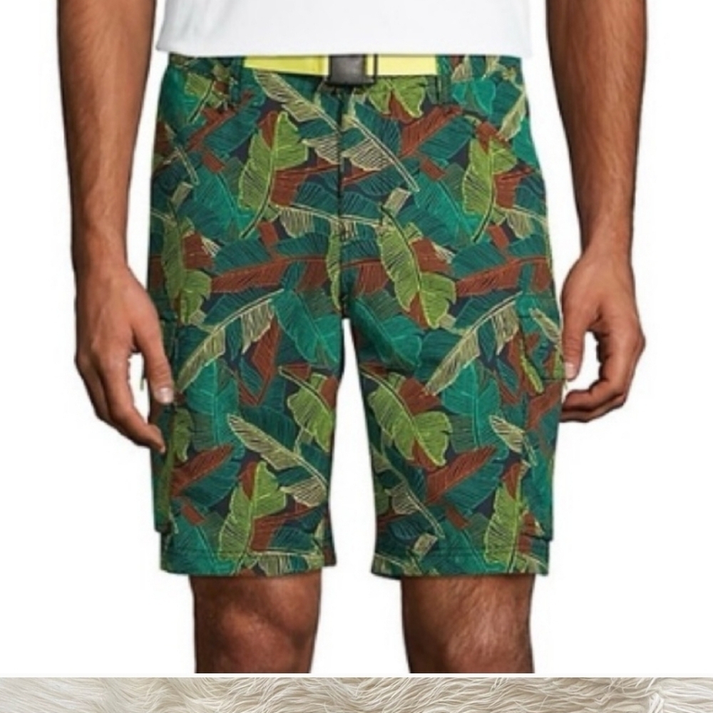 Tropical Leaf Camo Outrigger Quick Dry Cargo Swim Board Shorts Large